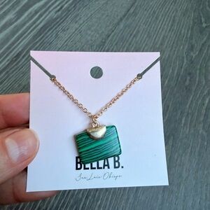 Bella B Faux Malachite Green Banded Stone Gold Necklace